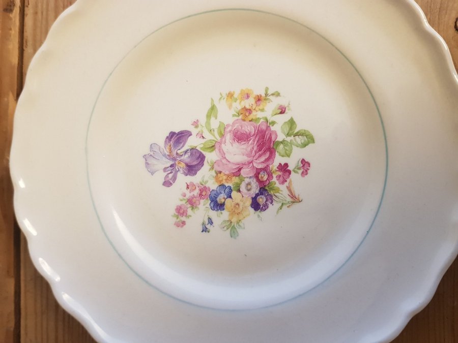 6 Assietter 16 Cm " Rosa " Upsala Ekeby Gefle Vintage Lantlig Vår Sommar