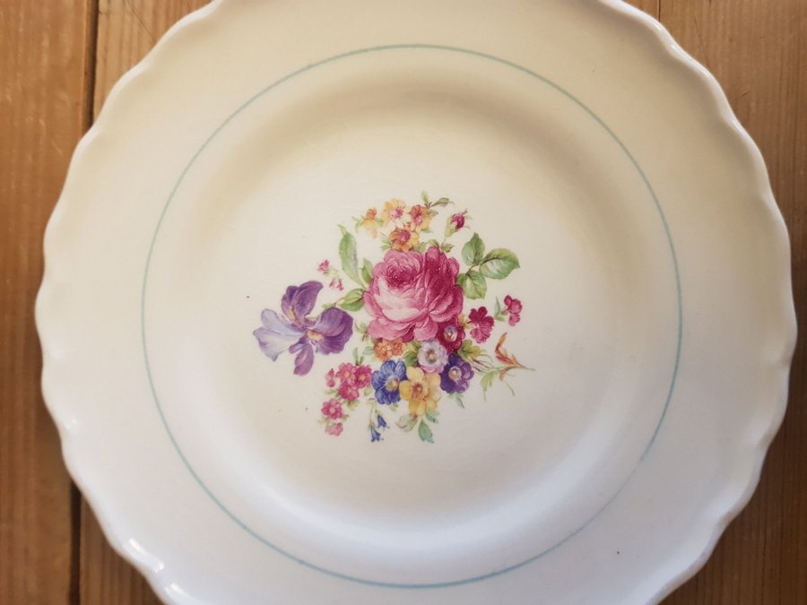 6 Assietter 16 Cm " Rosa " Upsala Ekeby Gefle Vintage Lantlig Vår Sommar