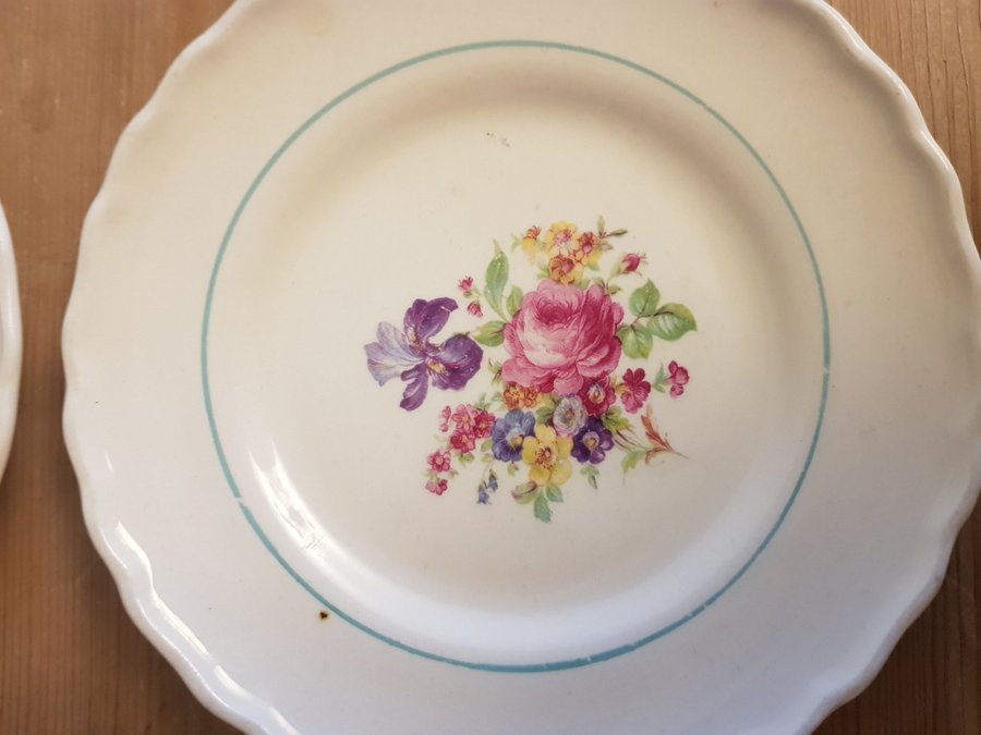 6 Assietter 16 Cm " Rosa " Upsala Ekeby Gefle Vintage Lantlig Vår Sommar