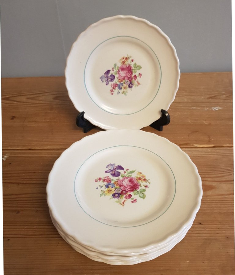 6 Assietter 16 Cm " Rosa " Upsala Ekeby Gefle Vintage Lantlig Vår Sommar