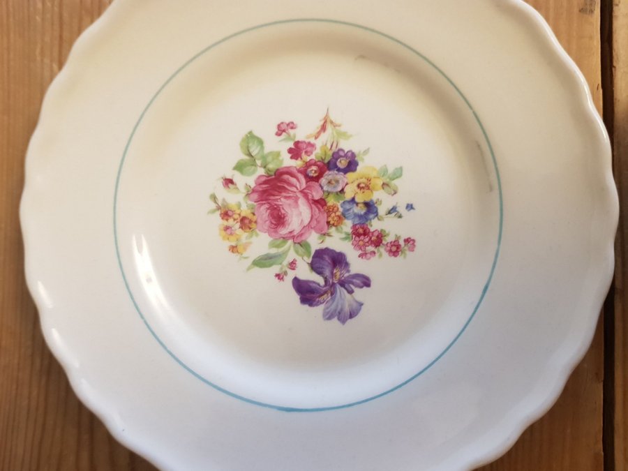 6 Assietter 16 Cm " Rosa " Upsala Ekeby Gefle Vintage Lantlig Vår Sommar