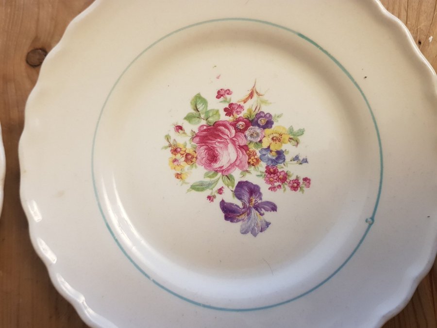 6 Assietter 16 Cm " Rosa " Upsala Ekeby Gefle Vintage Lantlig Vår Sommar