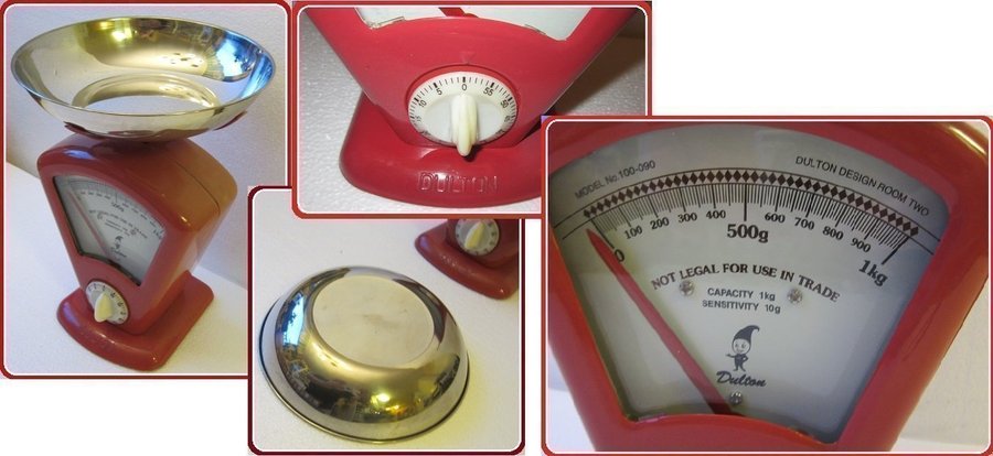 Retro "DULTON" red kitchen table scale + timer on face 27 cm high!