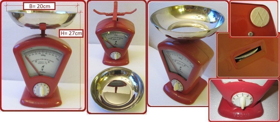 Retro "DULTON" red kitchen table scale + timer on face 27 cm high!