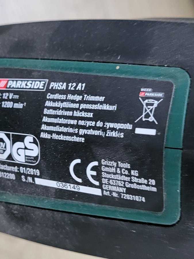 Parkside 12V trådlöst häcktrimmerbatteri - PHSA 12 A1