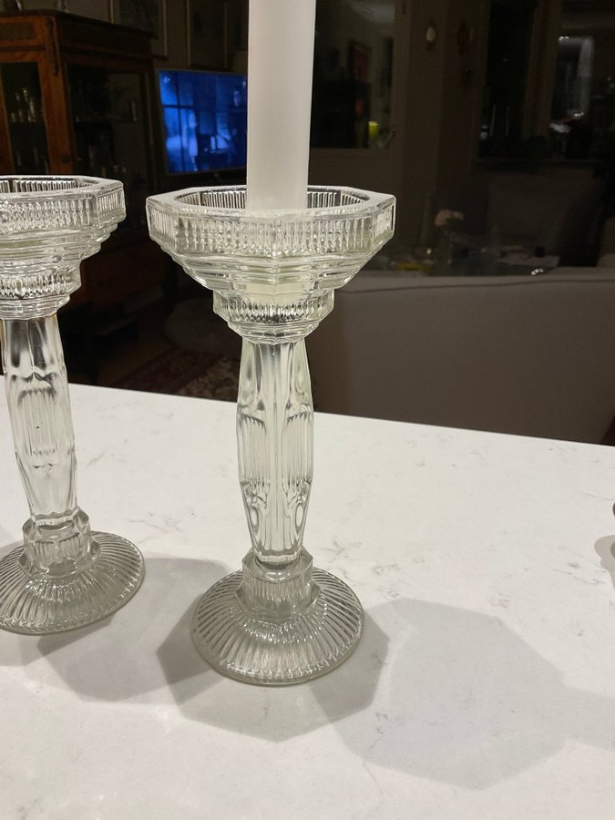 Vintage 2 st ljusstakar i glas