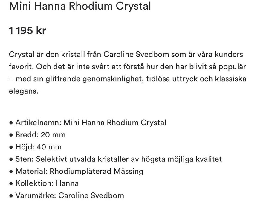 NYA Caroline Svedbom örhängen Hanna mini rhodium silver crystal