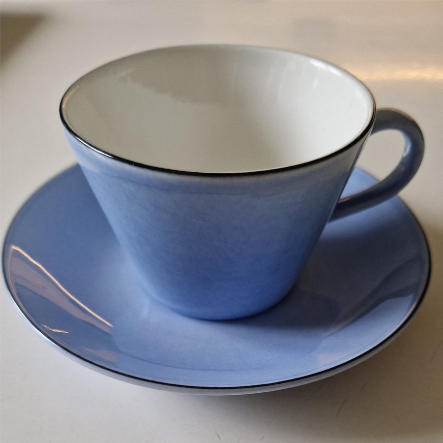 Gustavsberg natur blåbärsblå kaffe kopp med fat