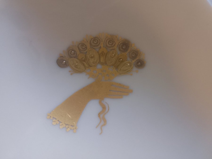 Rosenthal Björn Wiinblad porslin fat handske blombukett handmålad guld dekor