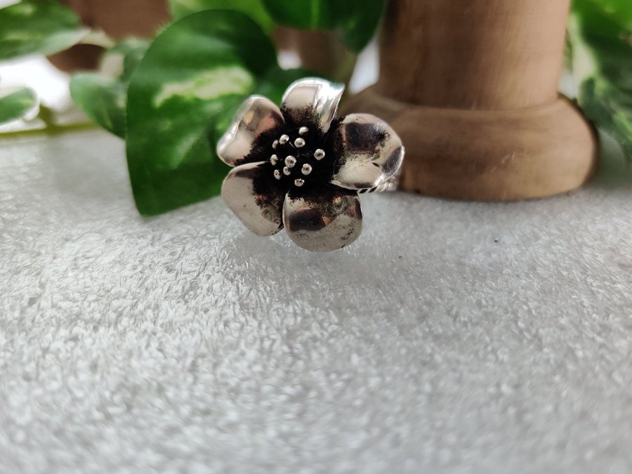 Vintage designer ring silver mexico V 925 blomma 3d spröt växt blad natur löv 15