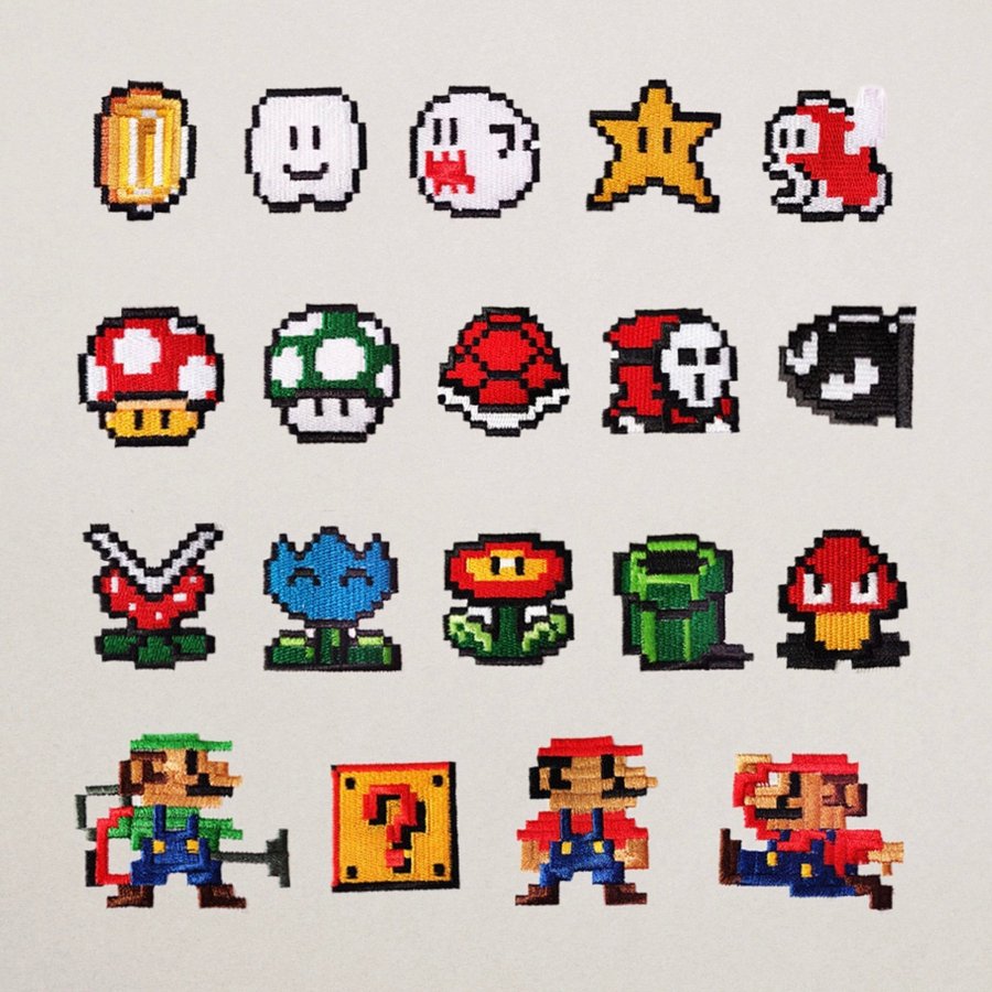 Patches  Pins - 19 Pcs Embroidered Super Mario Patches |Super Mario tygmärke|