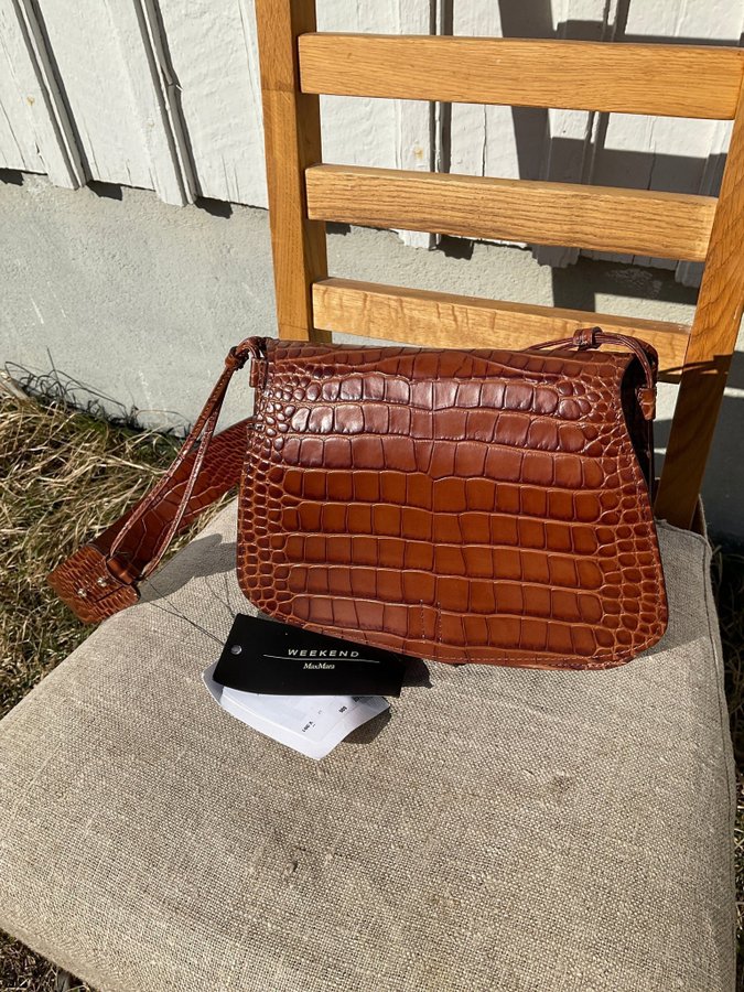 NY WEEKEND MAX MARA skinn läder sadelväska väska sadelbag saddel bag croco