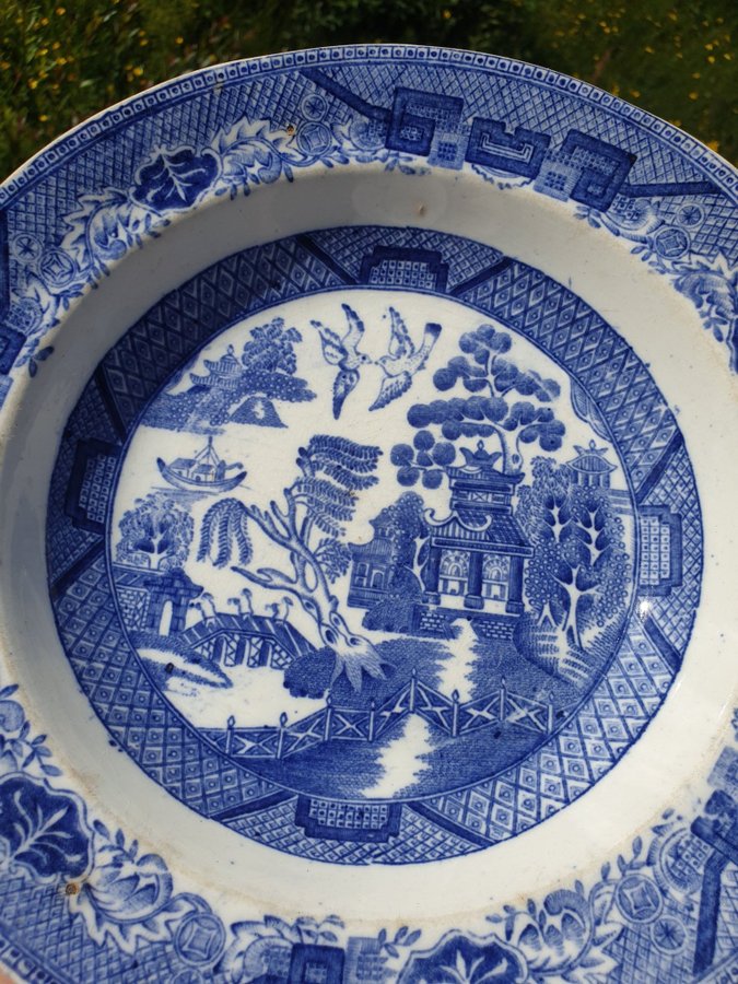 Antik djup tallrik Rörstrand Willow Pattern fat skål mönster pattern