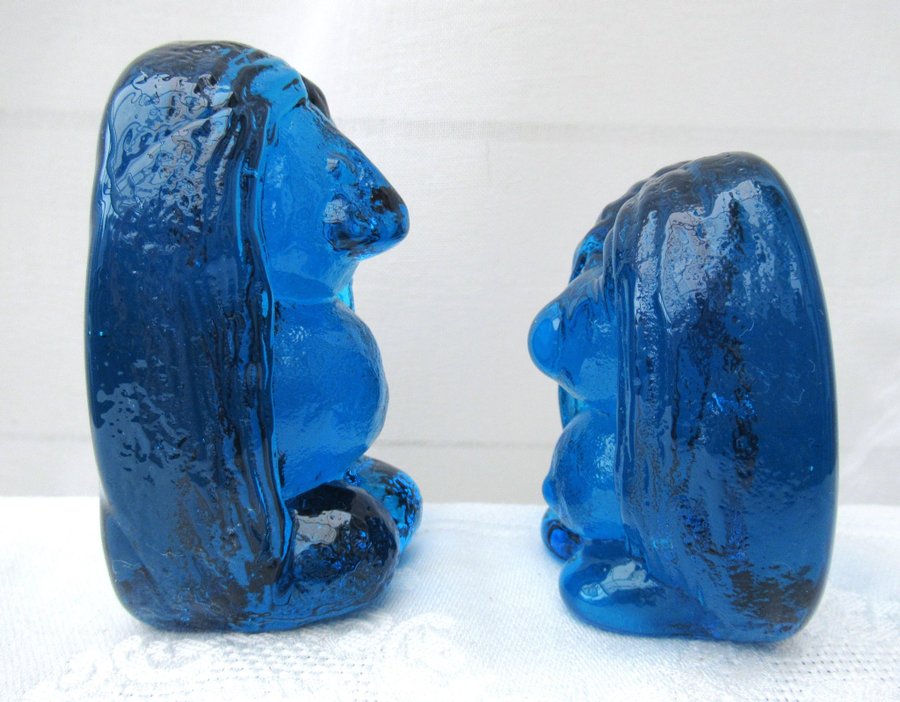 2 GLASTROLL BERGDALA GLASBRUK BLÅ TROLL GLAS FIGURIN SAMLAROBJEKT 70-TAL RETRO