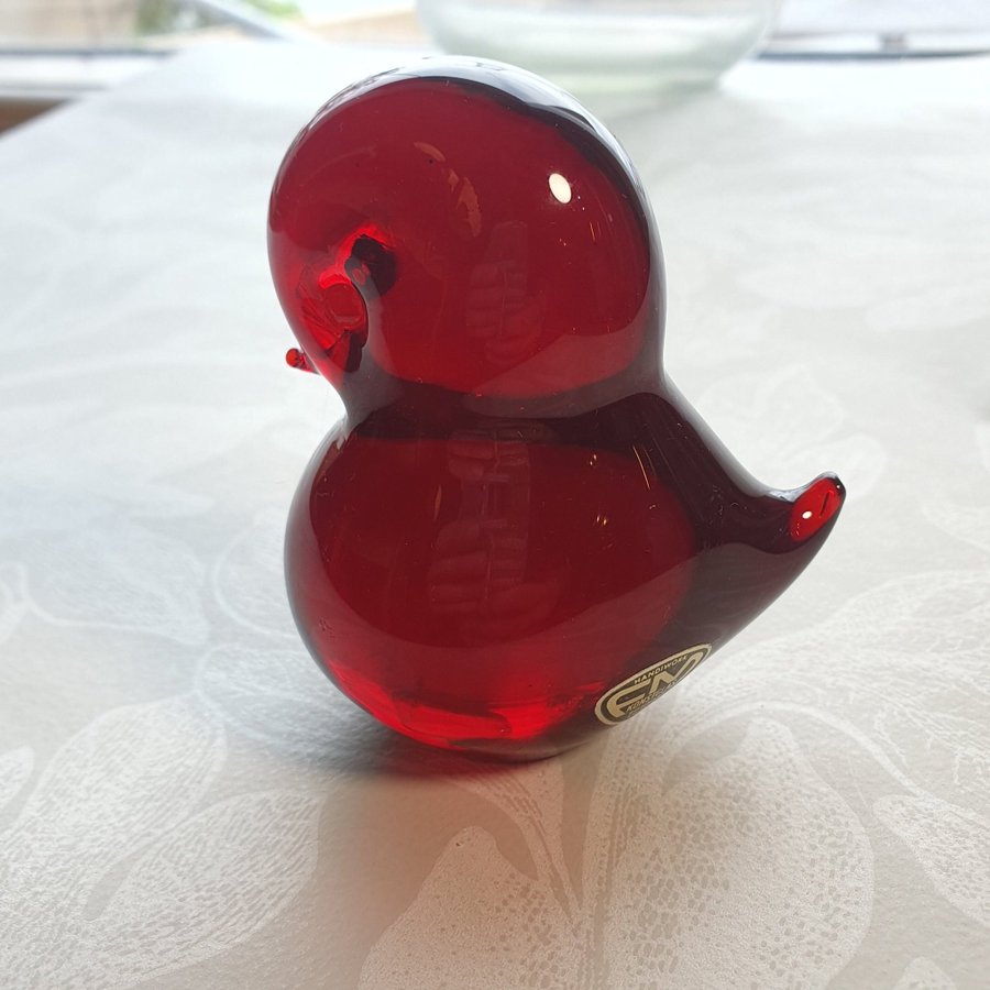 Söt fågel FM Ronneby Murano Glas glaskonst munblåst röd konstglas djur
