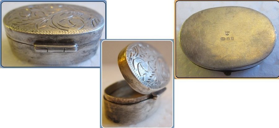 Vintage MINI Oval Pill Box Container "AN" Sterling Silver Pill Box 925 Sterling