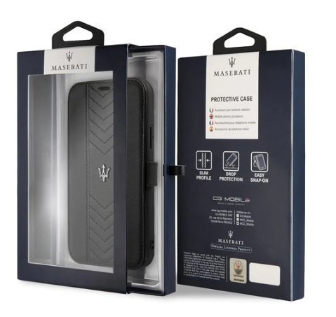 MASERATI licensierad Apple iPhone 11 Pro Max Real Leather Case Äkta Skinn
