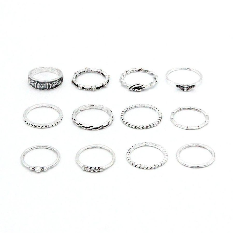 12-pack Boho Silver Ringar