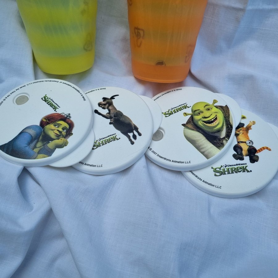 Tupperware muggar mugg glas Shrek 4st Nya Avanti med sugrörslock lock