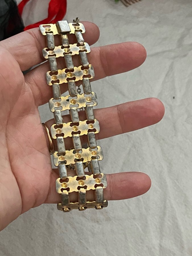 Retro vintage pärlemor guld armband 40-tal 50-tal 60-tal