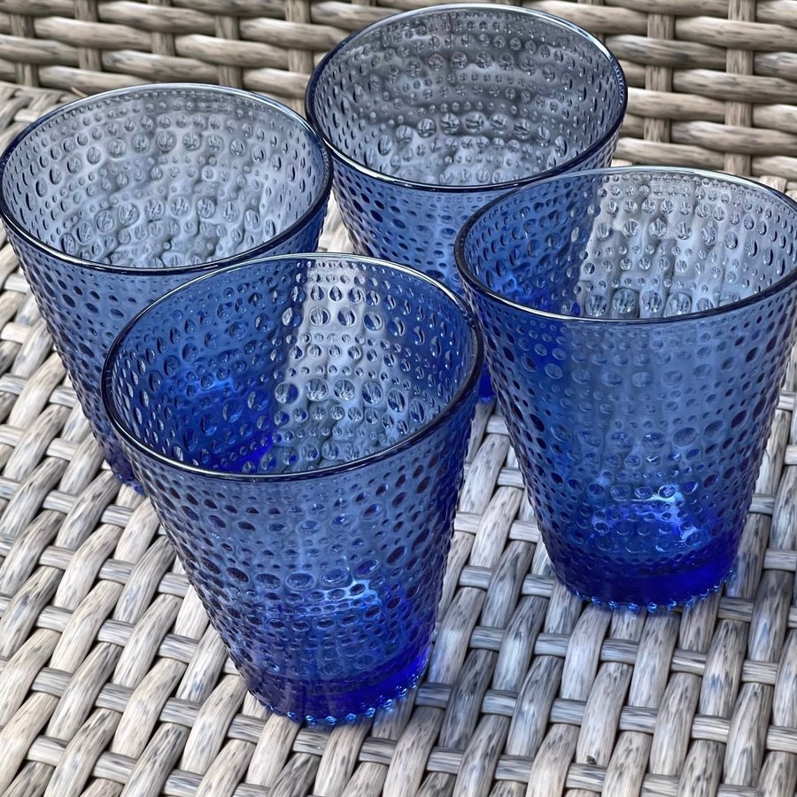 Iittala Kastehelmi 4 st glas Ultramarinblå Oiva Toikka Vintage Retro Finland