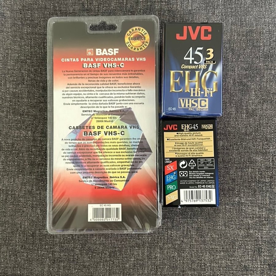 7 st VHS-kassetter - BASF HG45  JVC EHG45