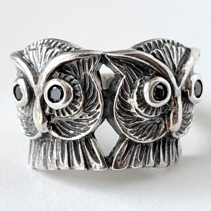 925 silver svart sten uggla ring - sterlingsilver