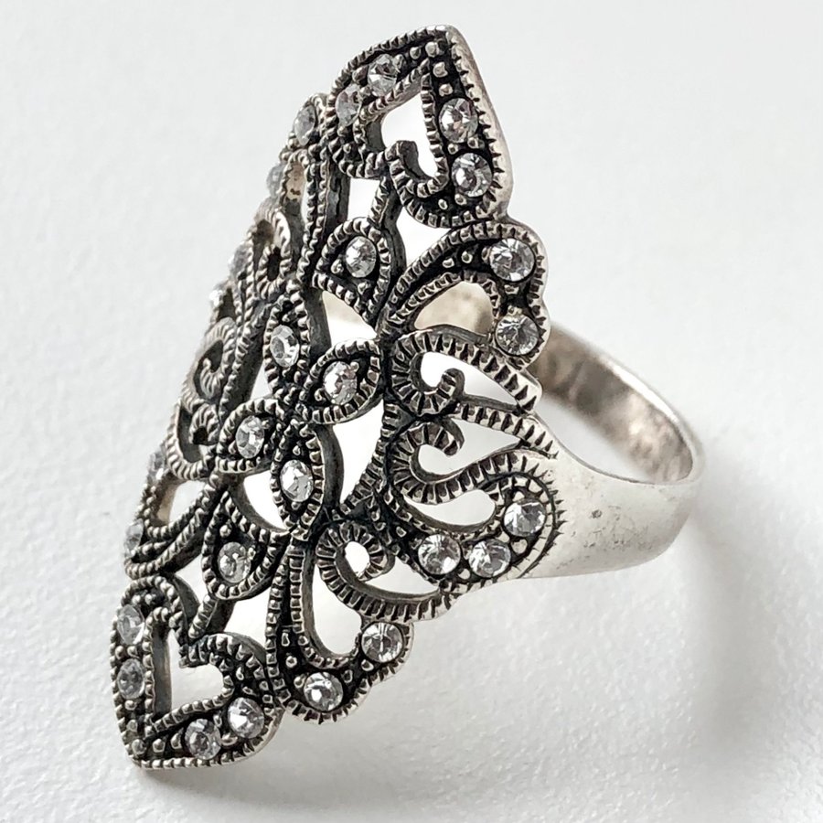 925 silver vit sten ring med spetsmönster - Guldfynd - sterlingsilver