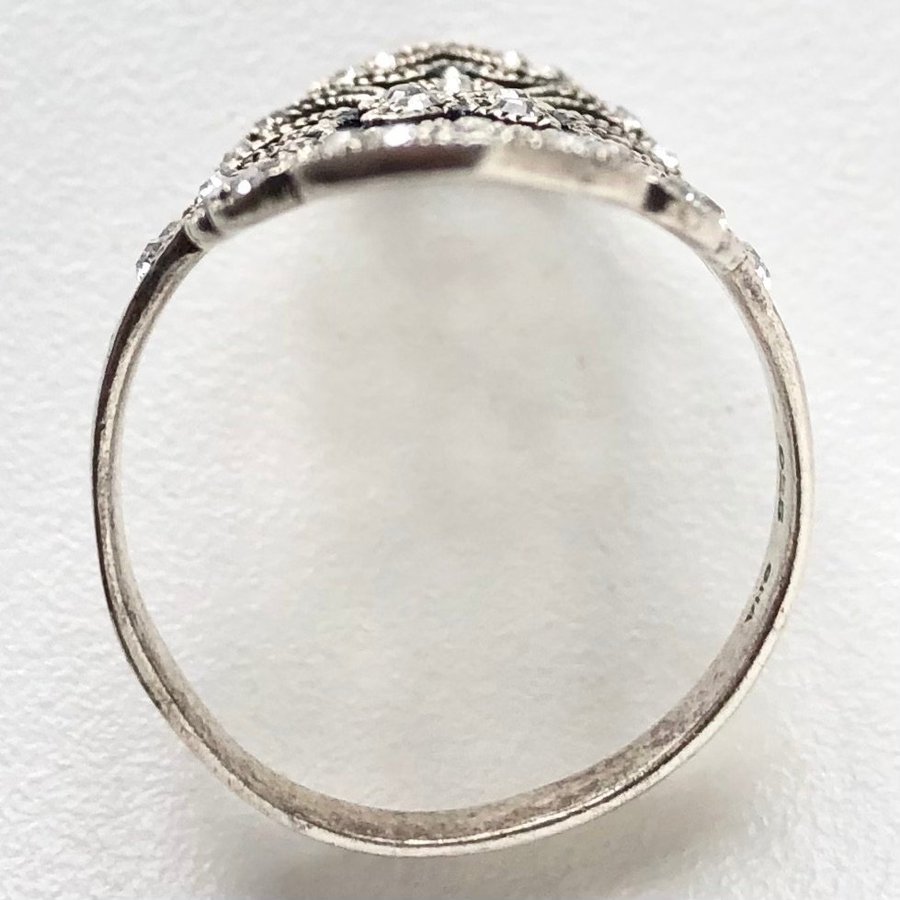 925 silver vit sten ring med spetsmönster - Guldfynd - sterlingsilver