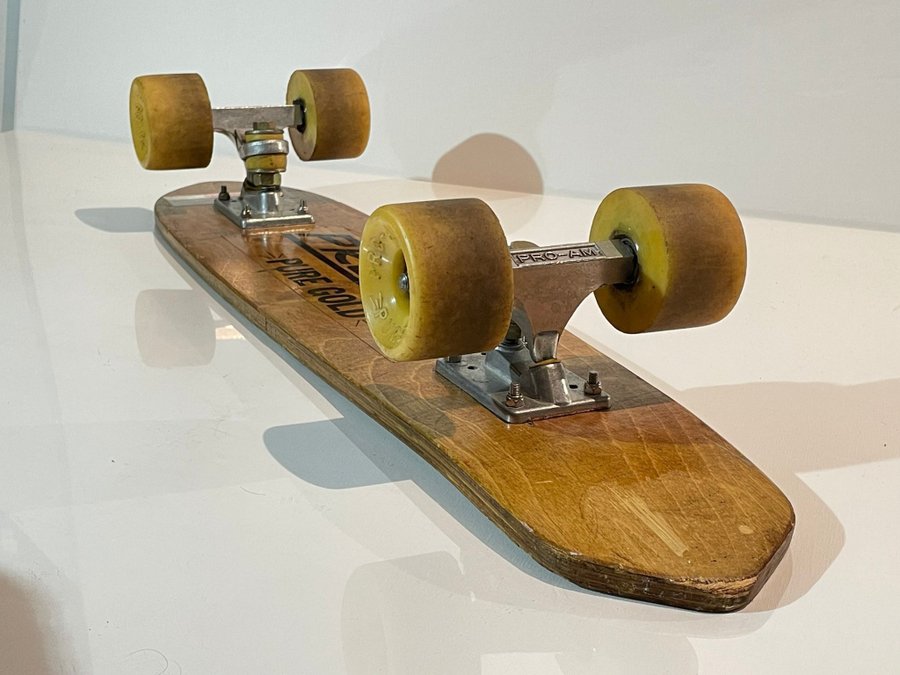 PRO-AM Skateboard 70 tal Pure Gold - komplett med truckar + hjul Vintage RARE