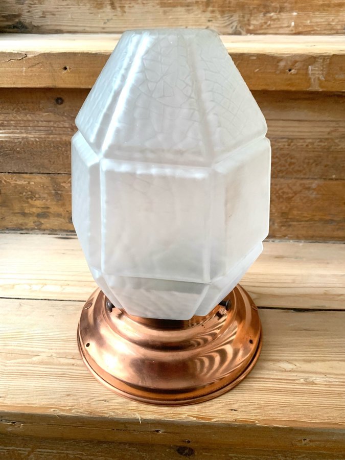 Taklampa i frostat glas och koppar 30-tal ART DECO