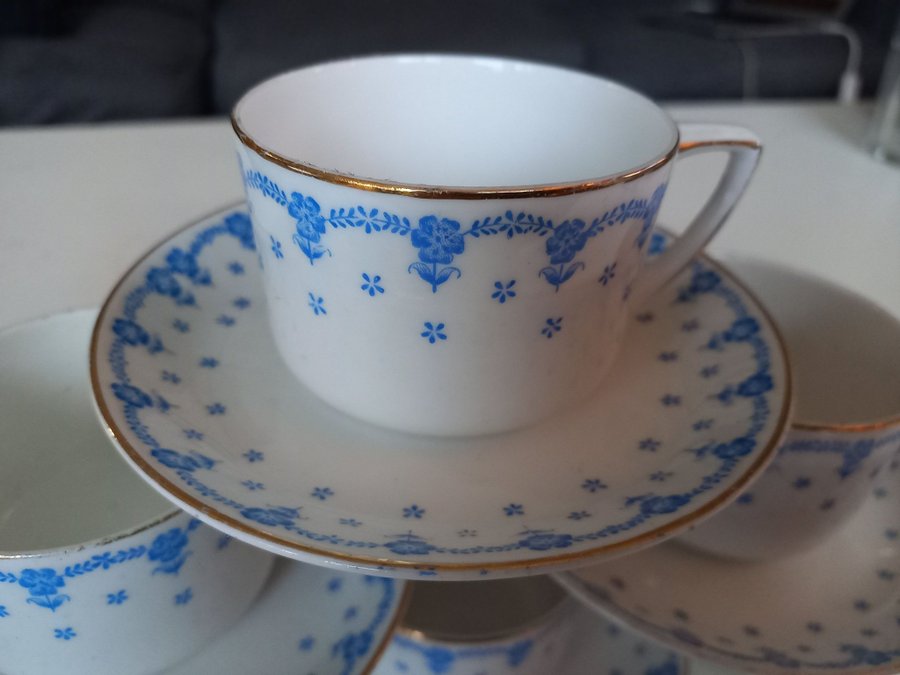 Vintage 6 st KAFFEKOPPAR med fat RÖRSTRAND lantstil