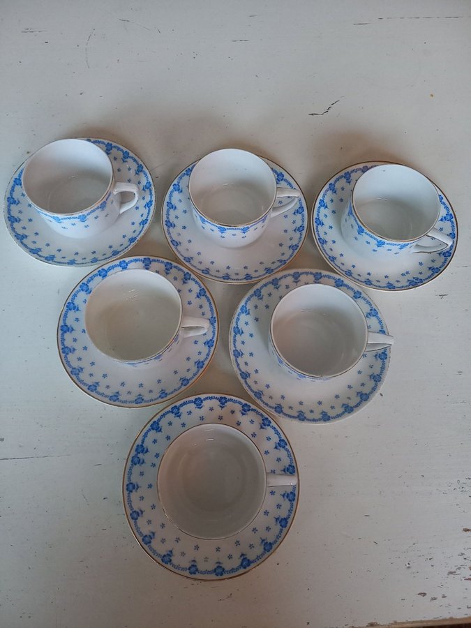 Vintage 6 st KAFFEKOPPAR med fat RÖRSTRAND lantstil