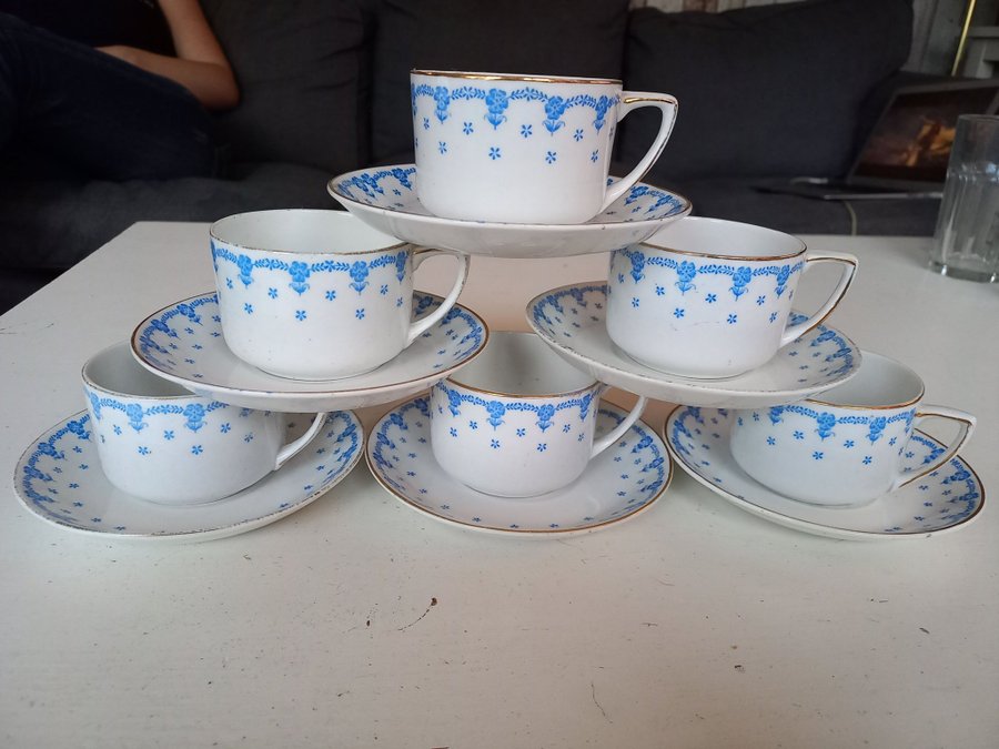 Vintage 6 st KAFFEKOPPAR med fat RÖRSTRAND lantstil