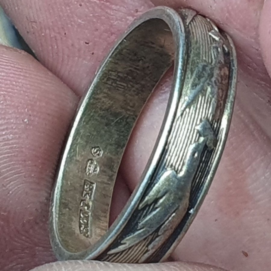 Äkta silver 21 mm storlek 21_ 22 sterling ring Vackert snidade handgjorda