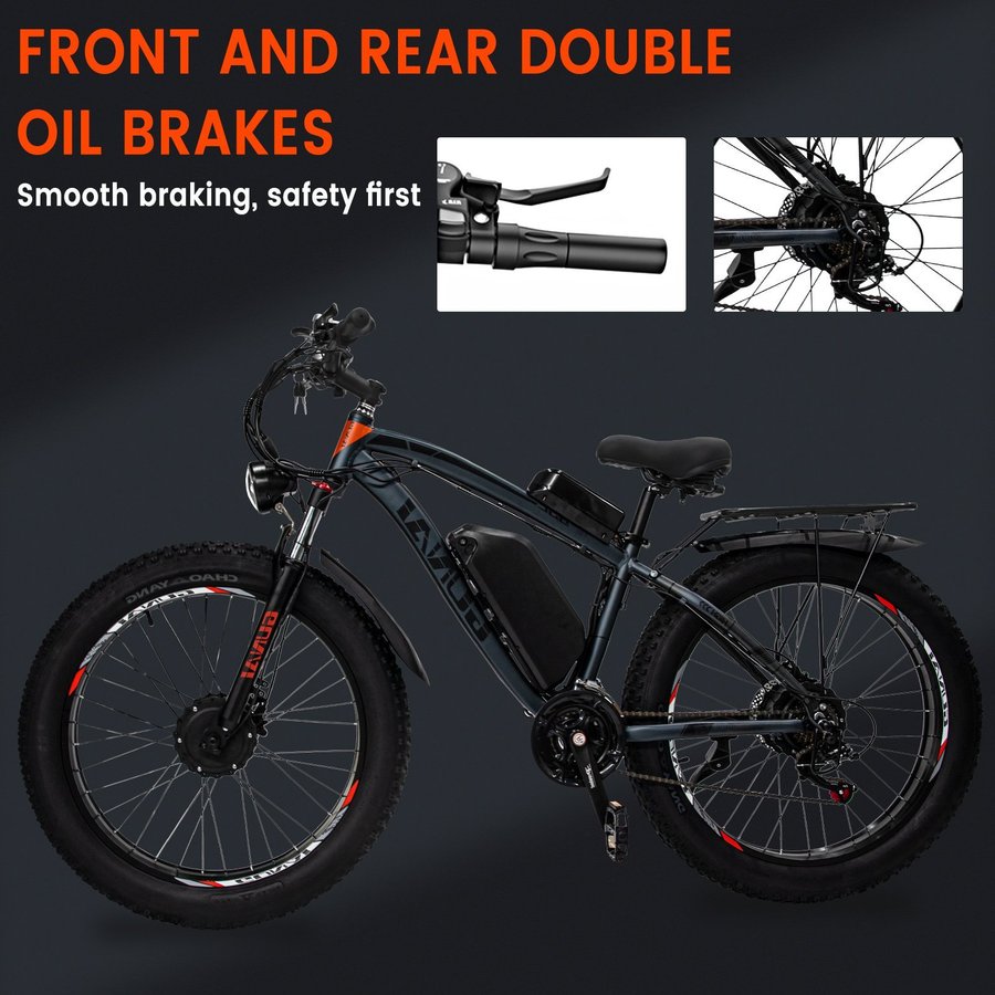 Vuxen Ebike 26 tum dubbelmotor mountainbike 55KM/H Skivbroms