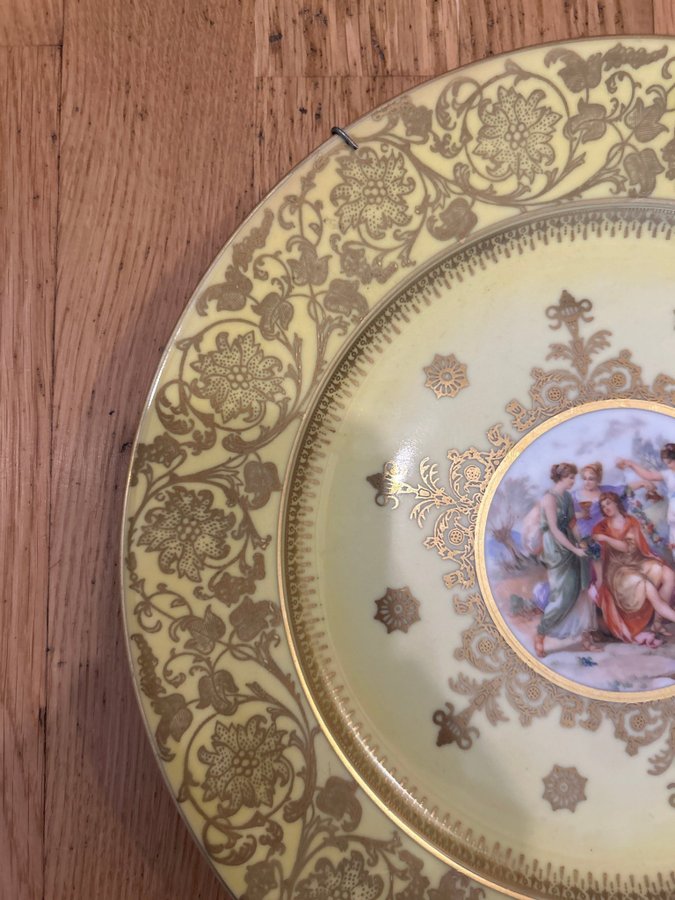 Bohemia tallrik väggtallrik porslin vintage guld handmålad