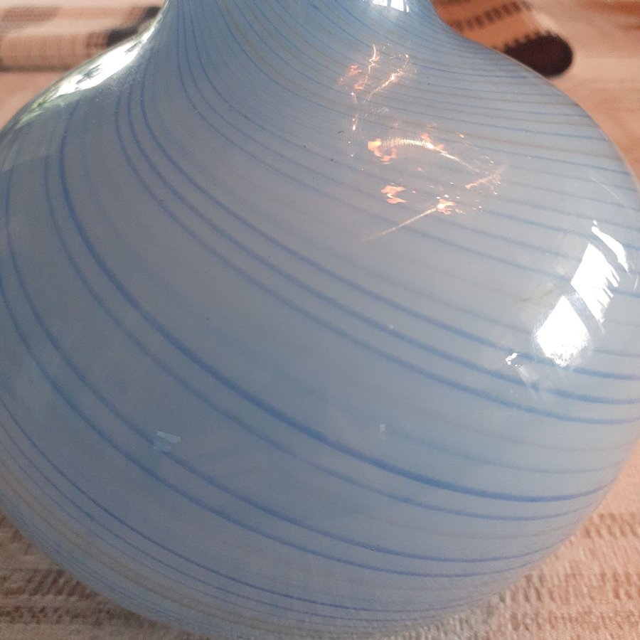 Hand made blå glasvas randig glasvas turkos ljusblå vas glas