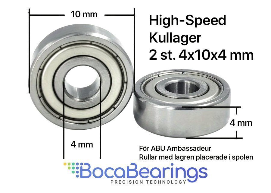 ABU Ambassadeur - Rulltrim High-Speed kullagersats 2 st 4x10x4 Boca Bearings