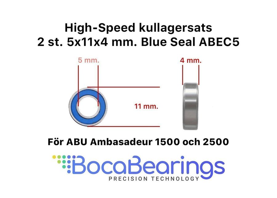 Rulltrim till ABU Ambassader 1500-2500 - High Speed Kullagersats 2 st 5x11x4 mm