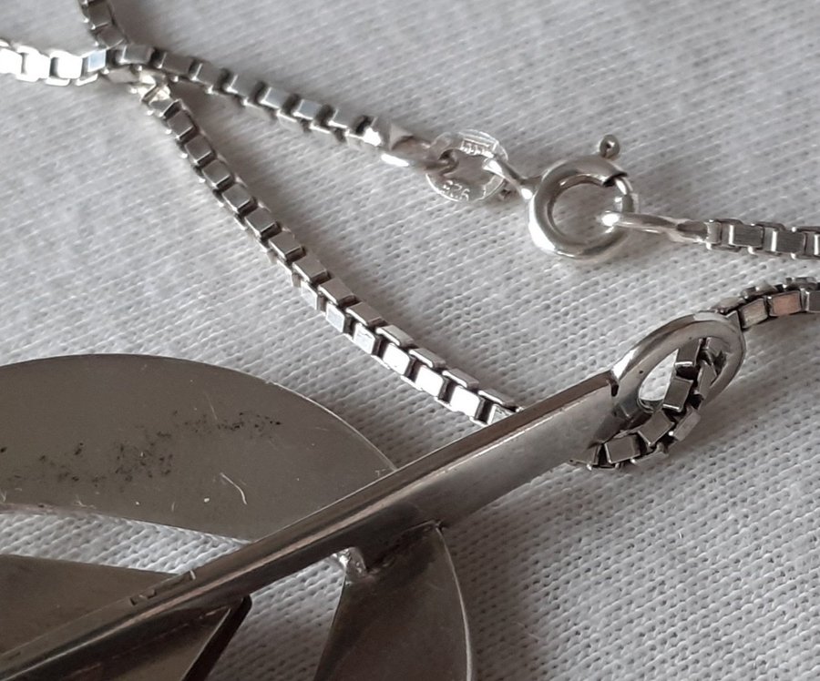 SILVERHALSBAND med TIGERÖGA Hänge / Boxkedja / Maffigt design hänge / VINTAGE