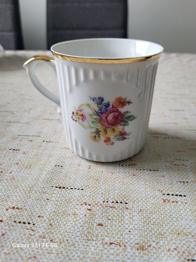 Mugg text "Min" - blommor - Czechoslovakia Porslin - Retro Vintage Mugg