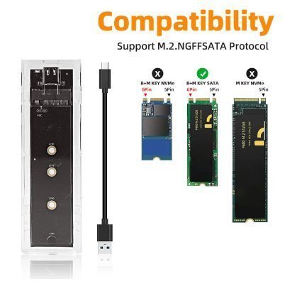 M2 NGFF PCIe SATA SSD-fodral Klart USB Typ C