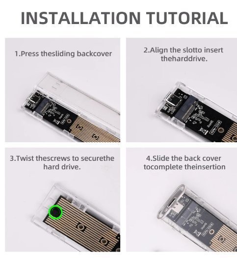 M2 NGFF PCIe SATA SSD-fodral Klart USB Typ C