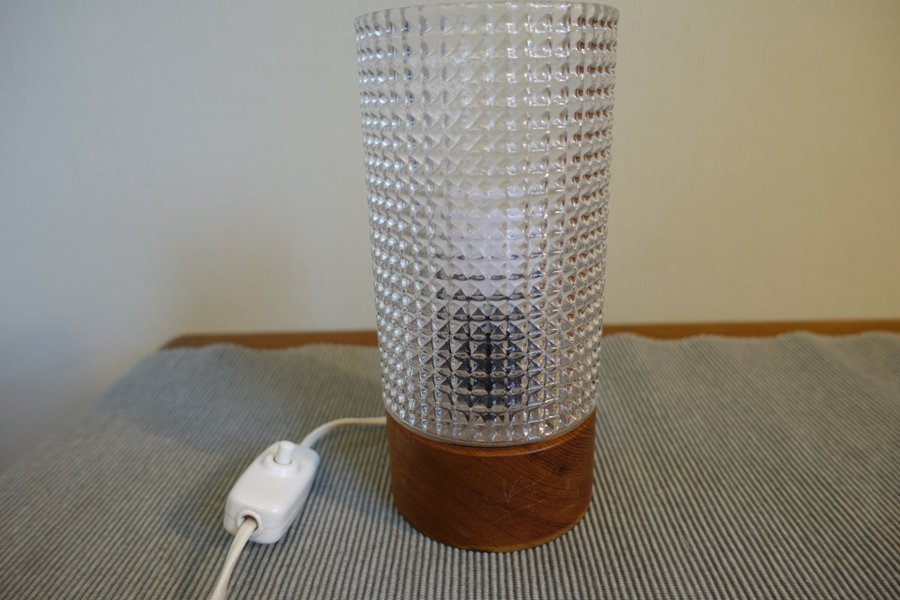 Lampa teak och glas retro bordslampa