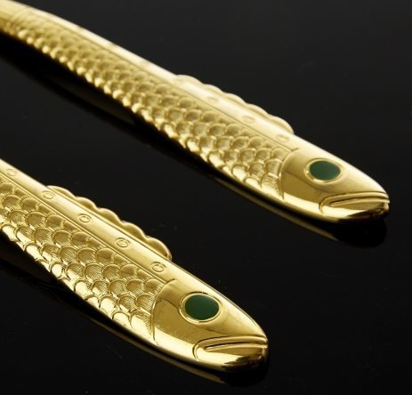 2 Nobel Gense Yamazaki fiskbestick 1 Fiskgaffel + 1 Fiskkniv guld