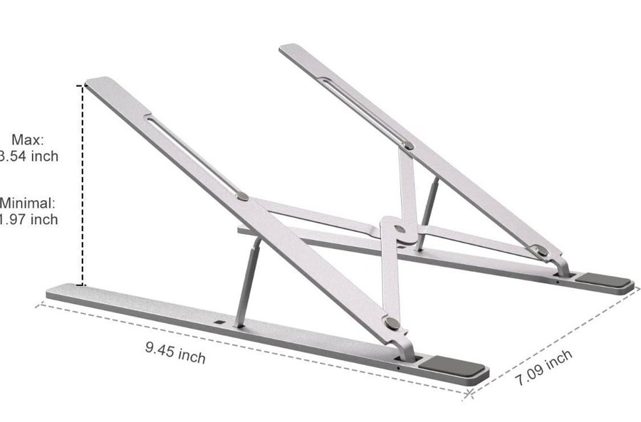 Vikbart ventilerat justerbart stativ för bärbar dator med bärväska (silver)