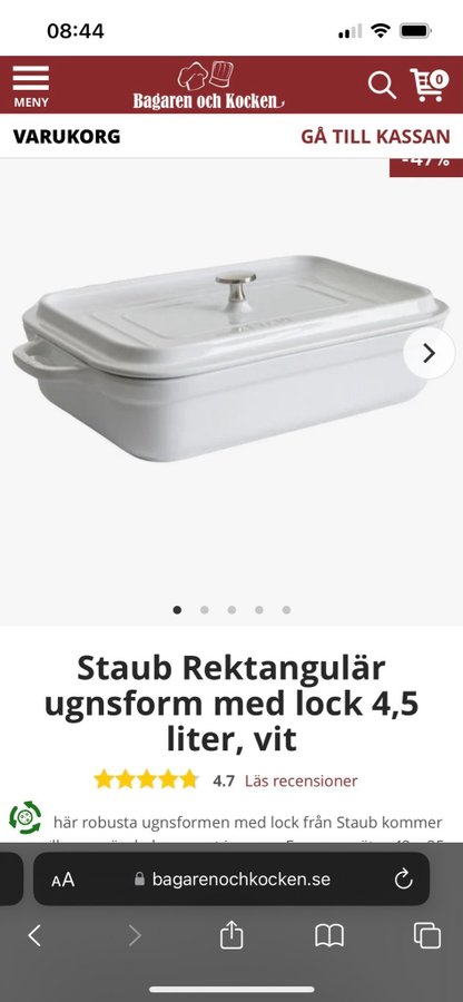 Staub Rektangulär ugnsform med lock 45 liter vit