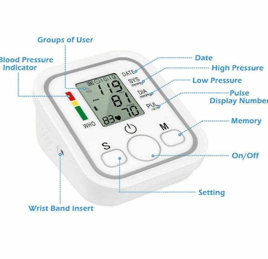 Blodtrycksmätare (med röstfunktin) anv batterier eller USB-C