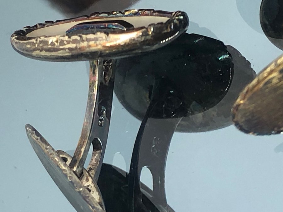 Äldre antika underbara manschettknappar i äkta silver  pärlemor i originalask